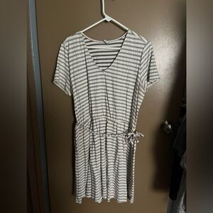 Old Navy Striped Cream and Gray Midi Dress